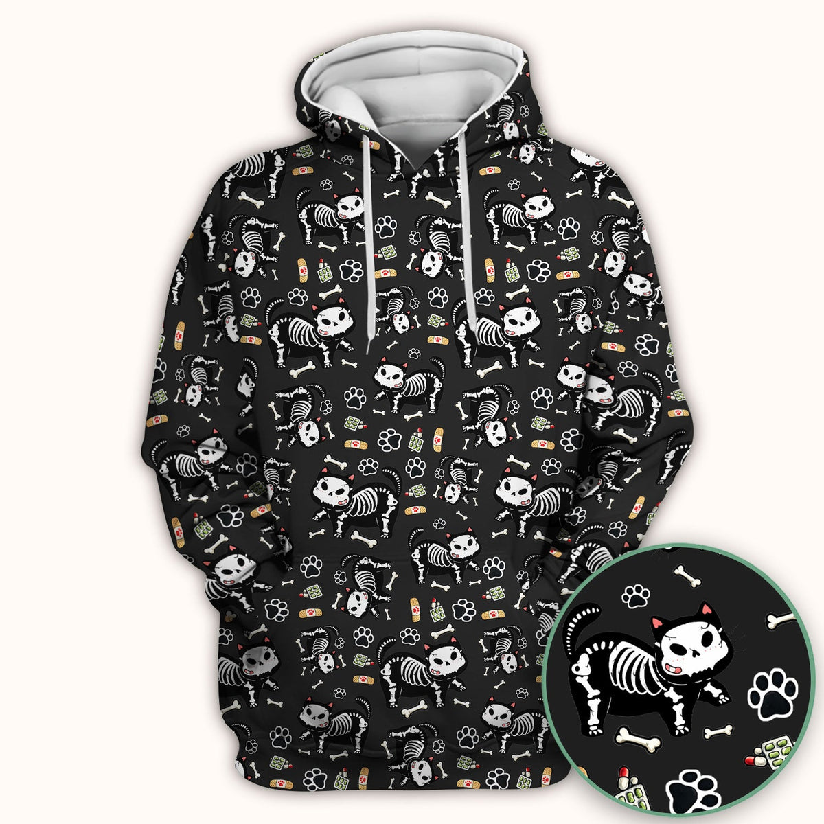 Skeleton Cat Medical Pattern Scrub Top, Comfortable Scrubs for Nurses