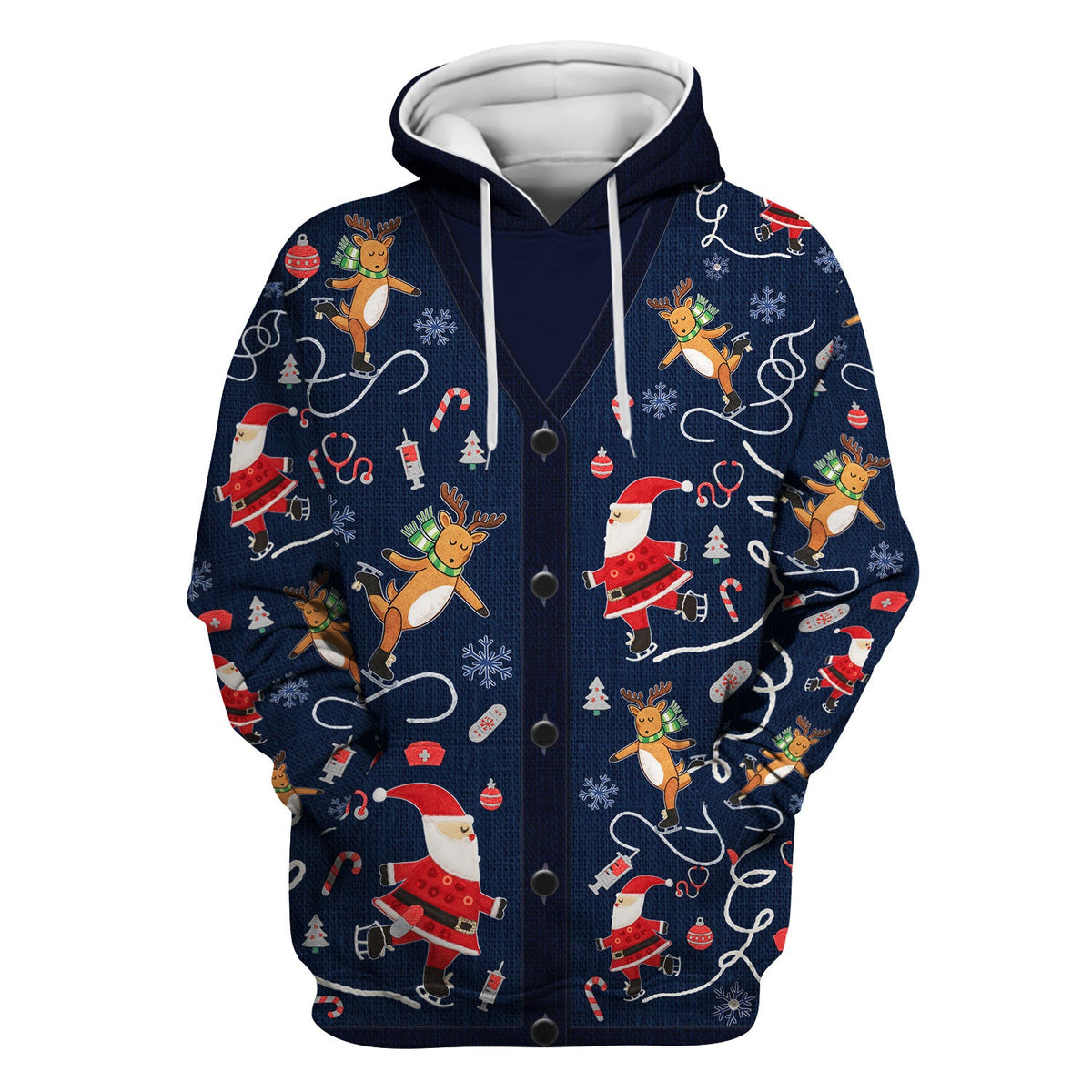 Christmas Reindeer Santa Nurse Scrub Top, Cute Holiday Medical Uniform Shirt for Women