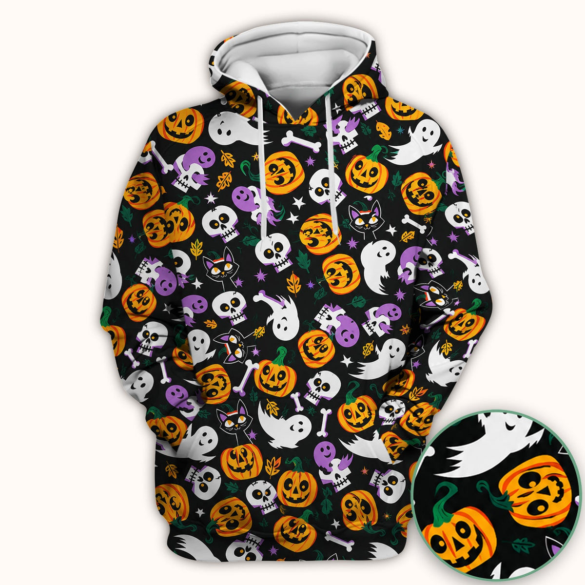 Spooky Pumpkin Ghost Print Nurse Scrub Top