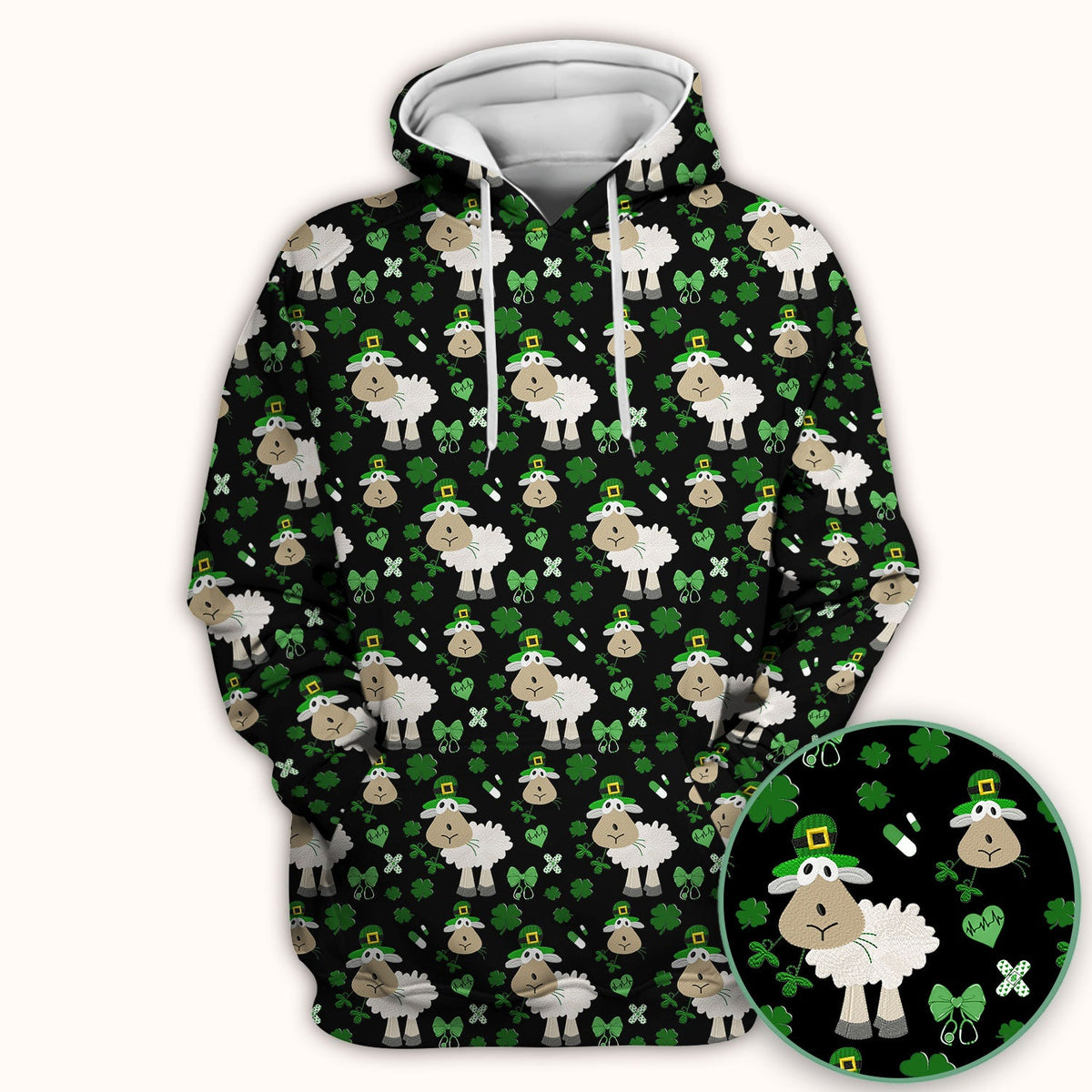 Nurse St. Patrick's Day Scrubs Top, Cute Sheep Shamrock Pattern Nurse Shirt, Breathable Fabrics Nursing Uniform