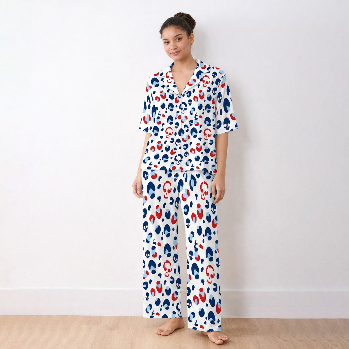 Red Blue Skull Leopard Pajama Set