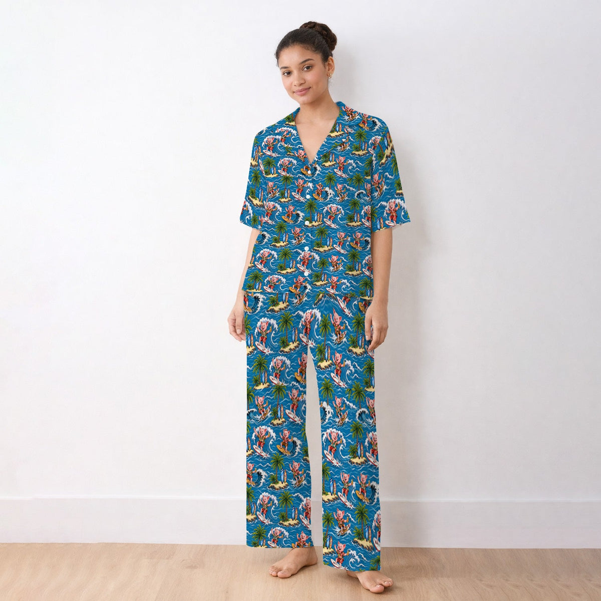 Tropical Surfing Pig Island Pajama Set