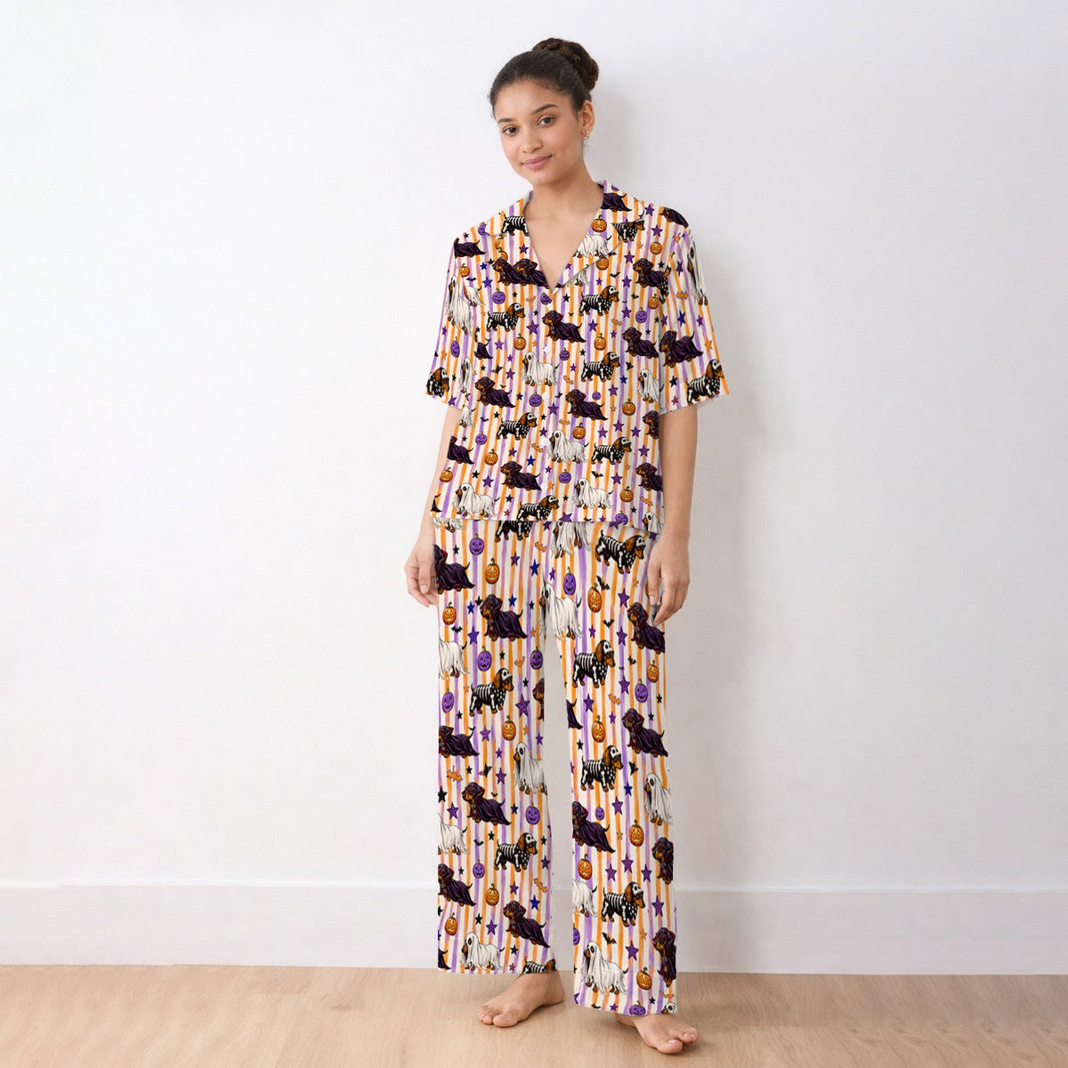 Dachshund Stripe Pajama Set - Halloween Gift For Nurse