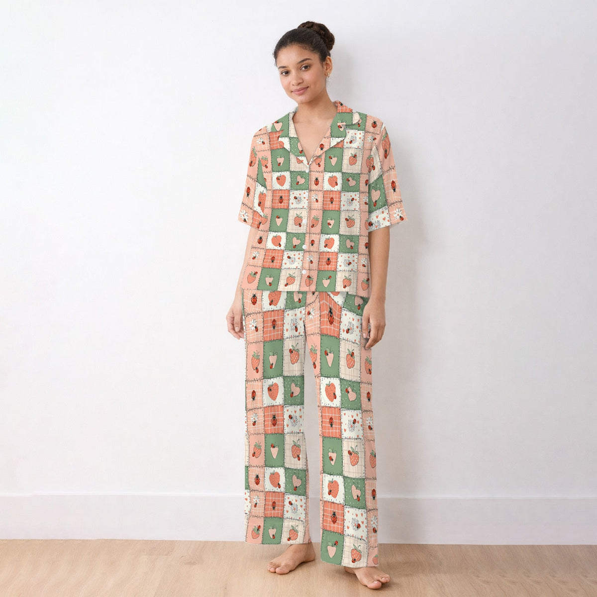 Strawberry Ladybug Patchwork Pajama Set