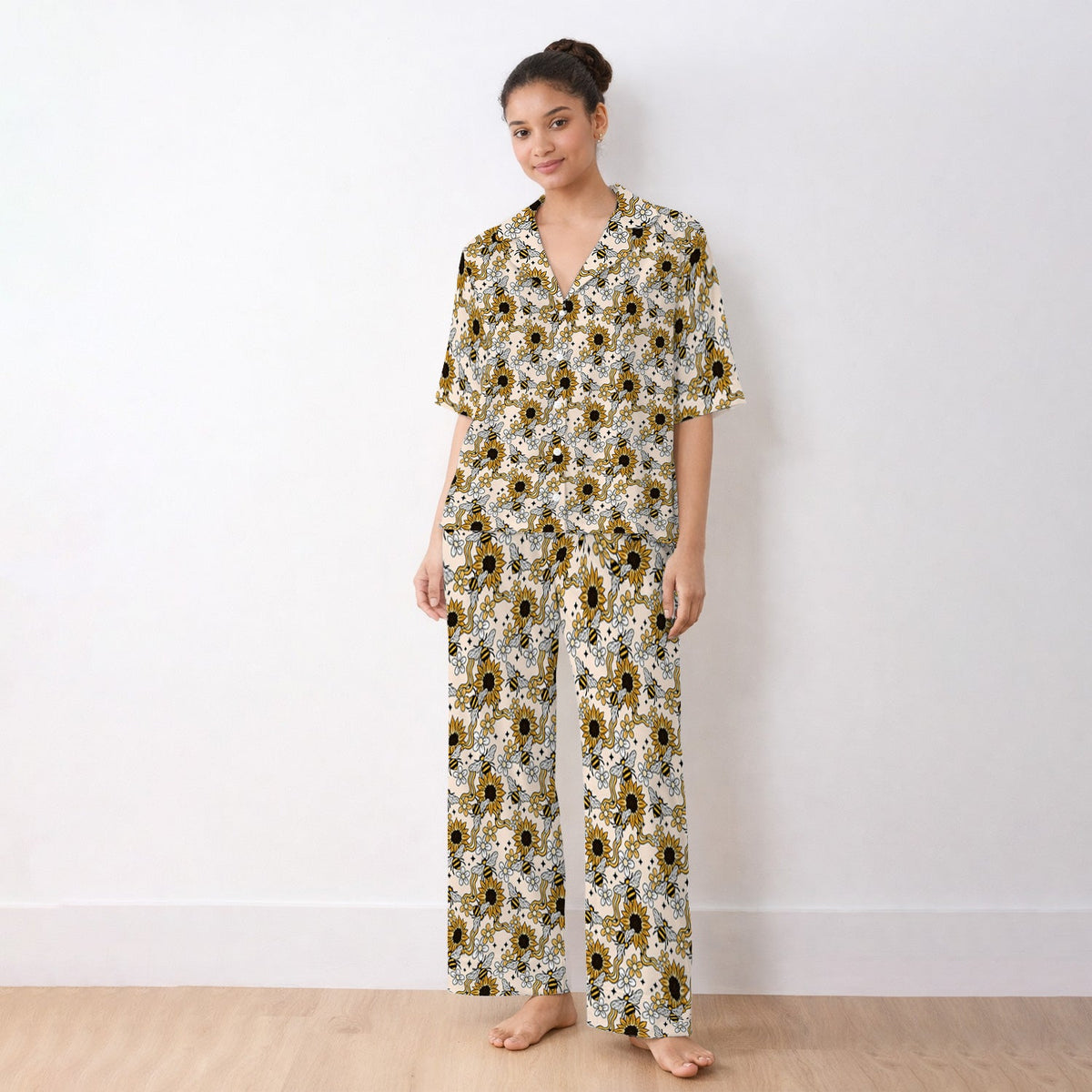 Sunflower Honey Bee Floral Pajama Set