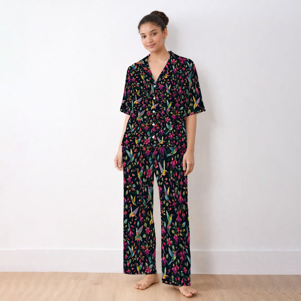 Hummingbird Fuchsia Bloom Pajama Set For Nurse