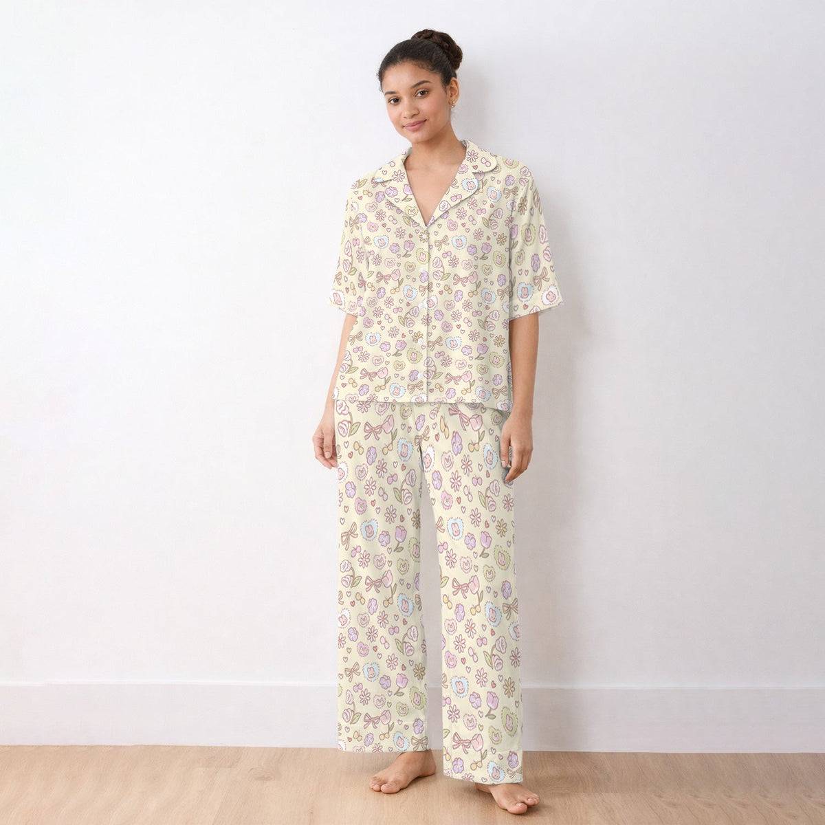 Pastel Bunny Flower Heart Nurse Pajama Set