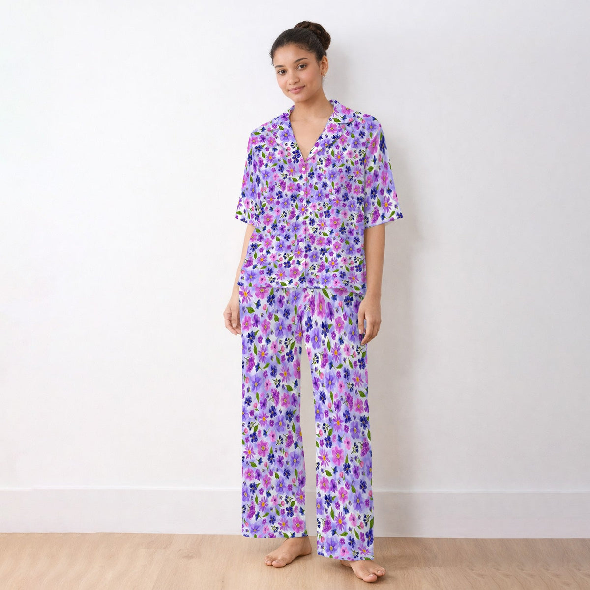 Purple Watercolor Wildflower Bloom Pajama Set