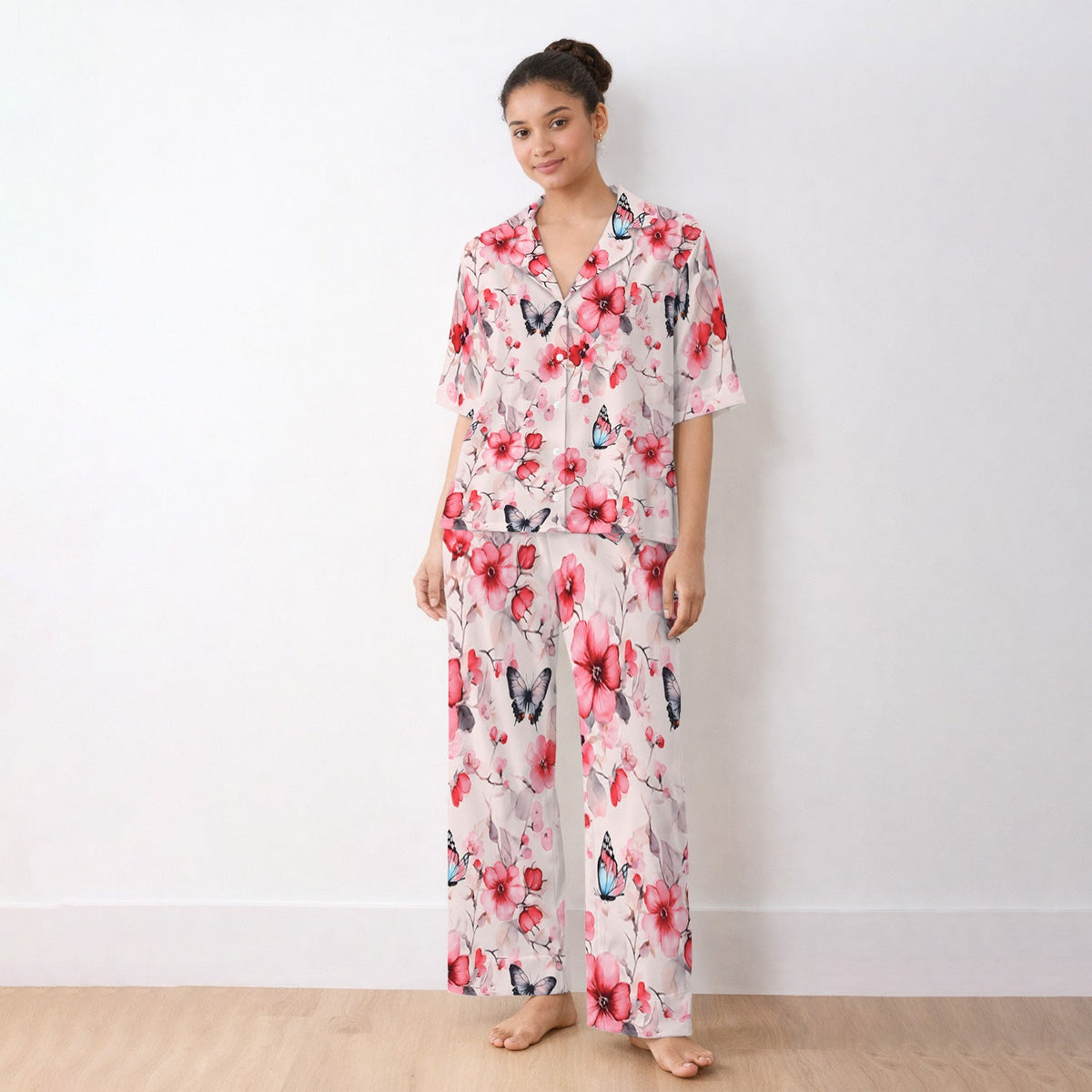 Pink Butterfly Blossom Nurse Pajama Set