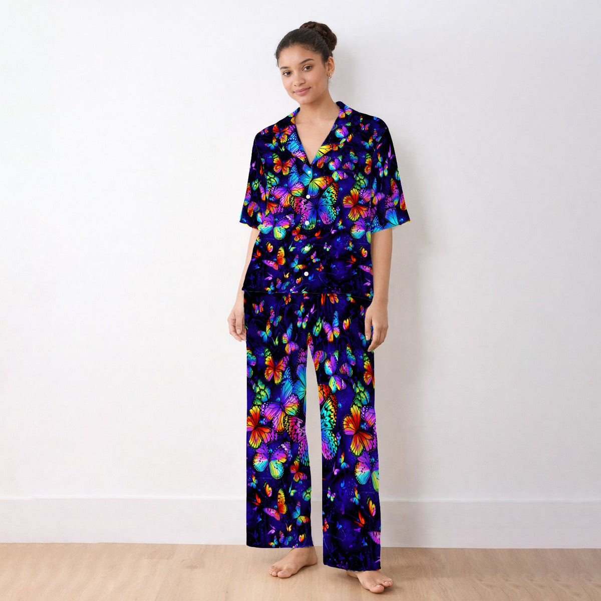 Vibrant Rainbow Butterfly Galaxy Pajama Set