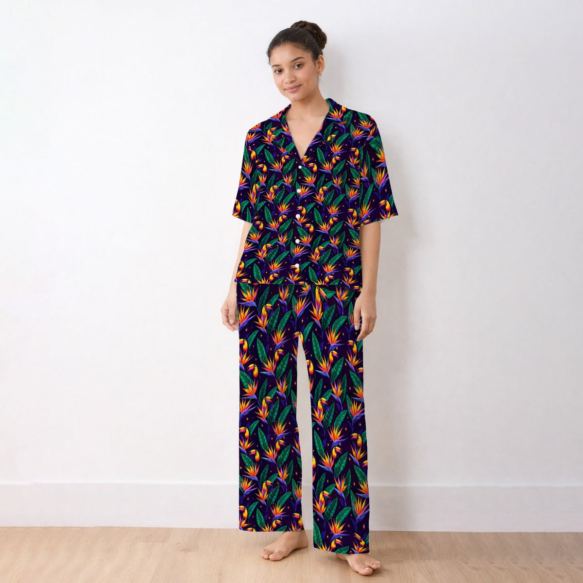 Tropical Toucan Paradise Leaves Pajama Set