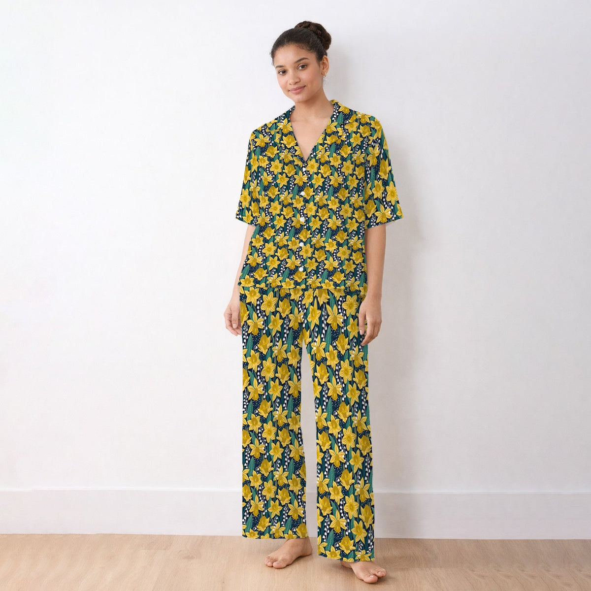 Yellow Daffodil Lily Valley Pajama Set
