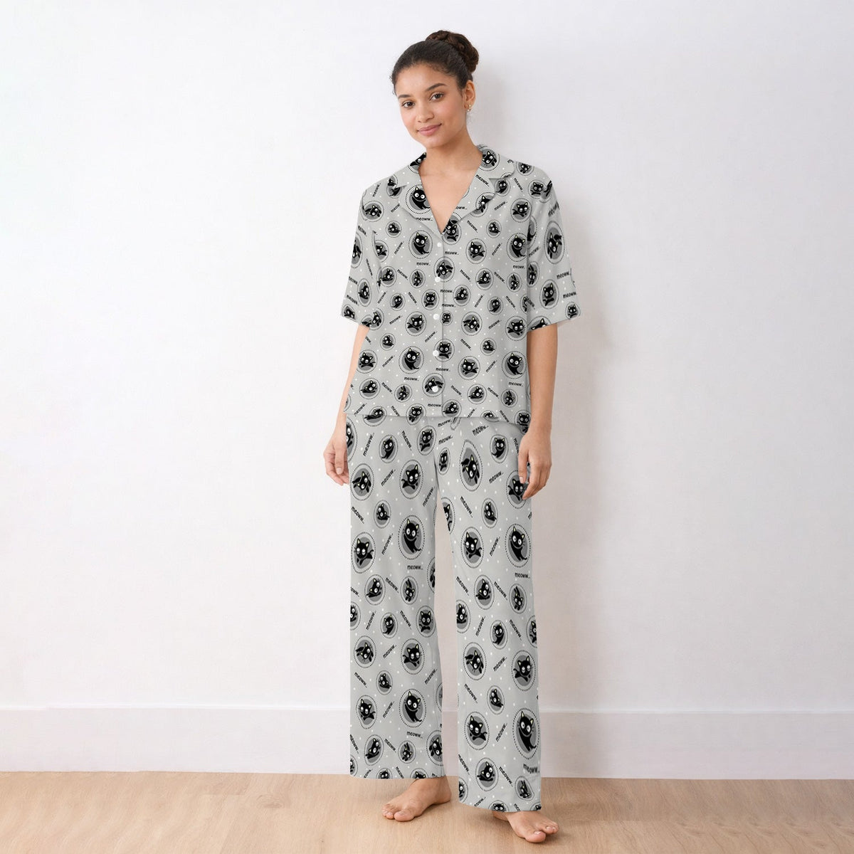 Black Cat Meow Pajama Set