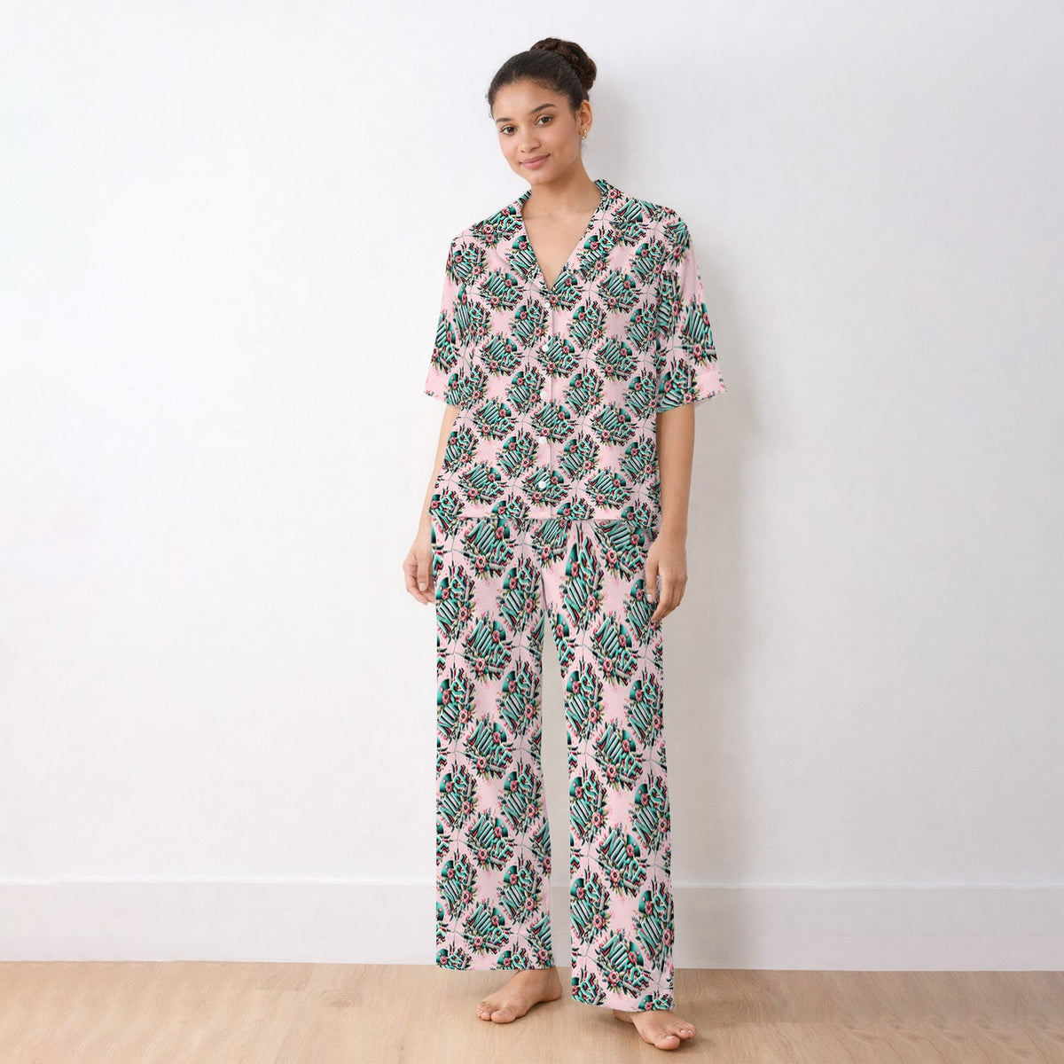 Typography Floral Pajama Set
