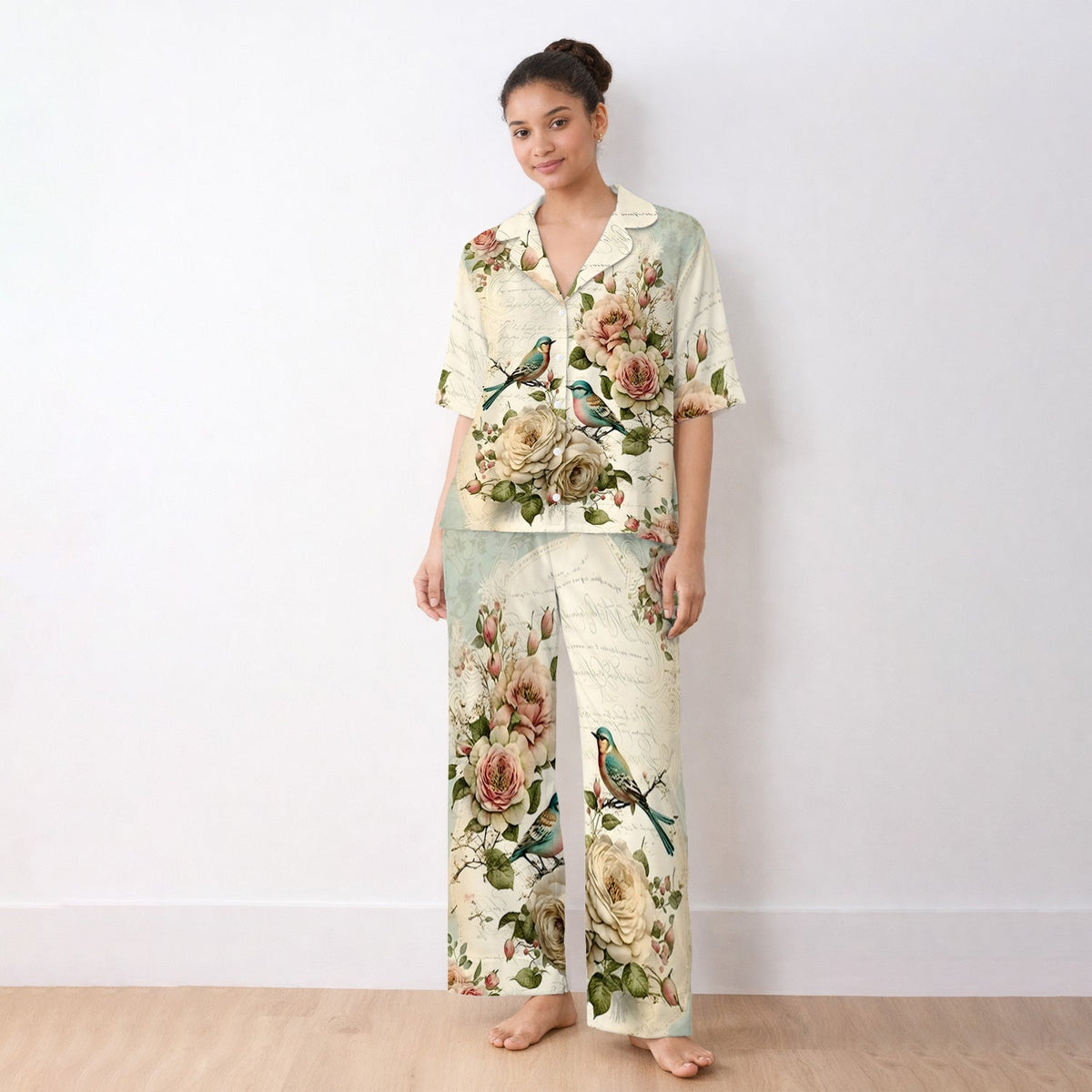 Vintage Birds Rose Pajama Set