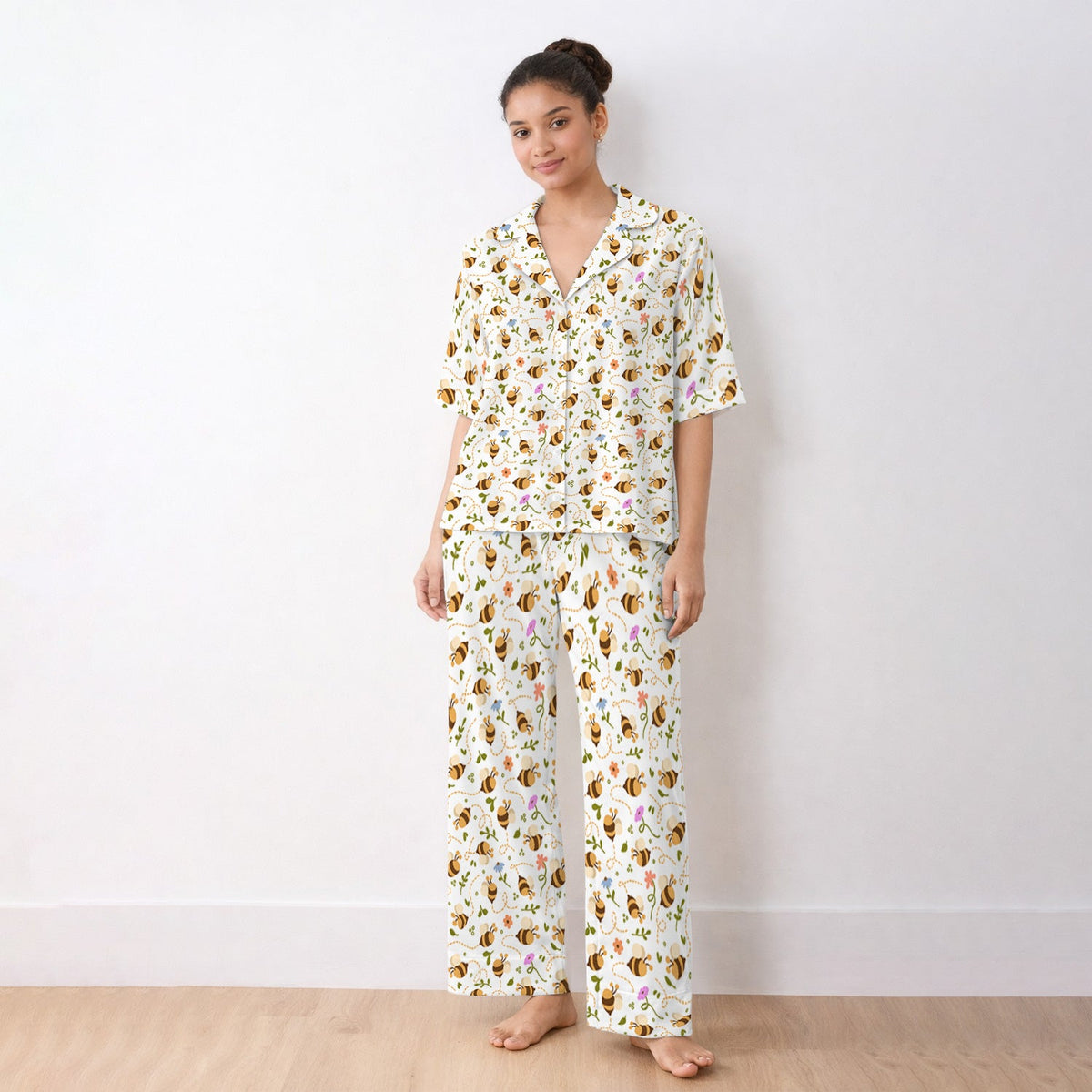 Bee Flying Floral Trail Garden Pajama Set