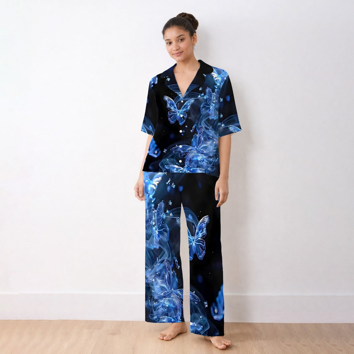 Glowing Blue Butterfly Garden Pajama Set