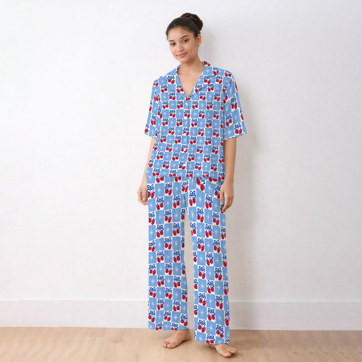 Cherry Bow Gingham Nurse Pajama Set