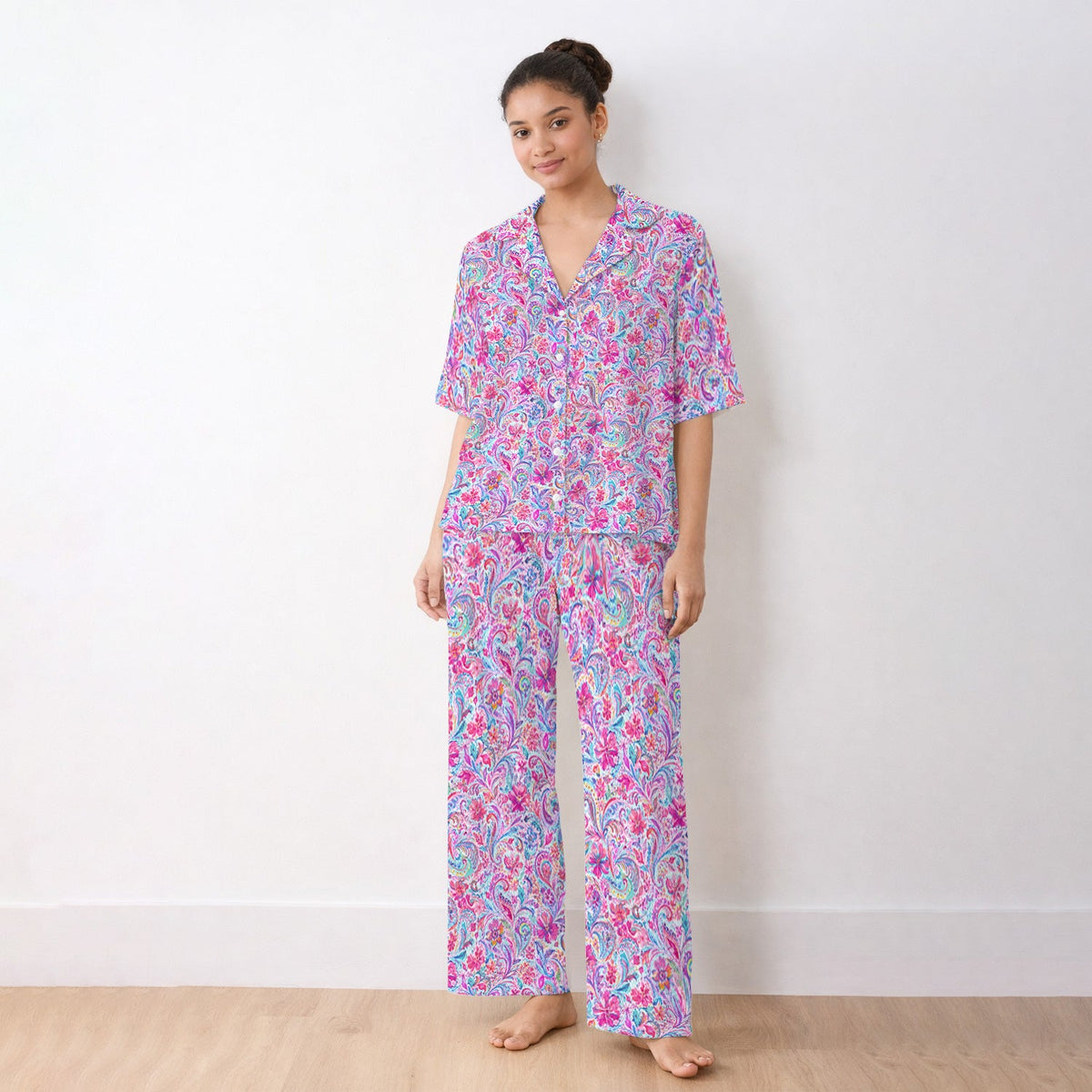 Elegant Pink Paisley Blossom Pajama Set