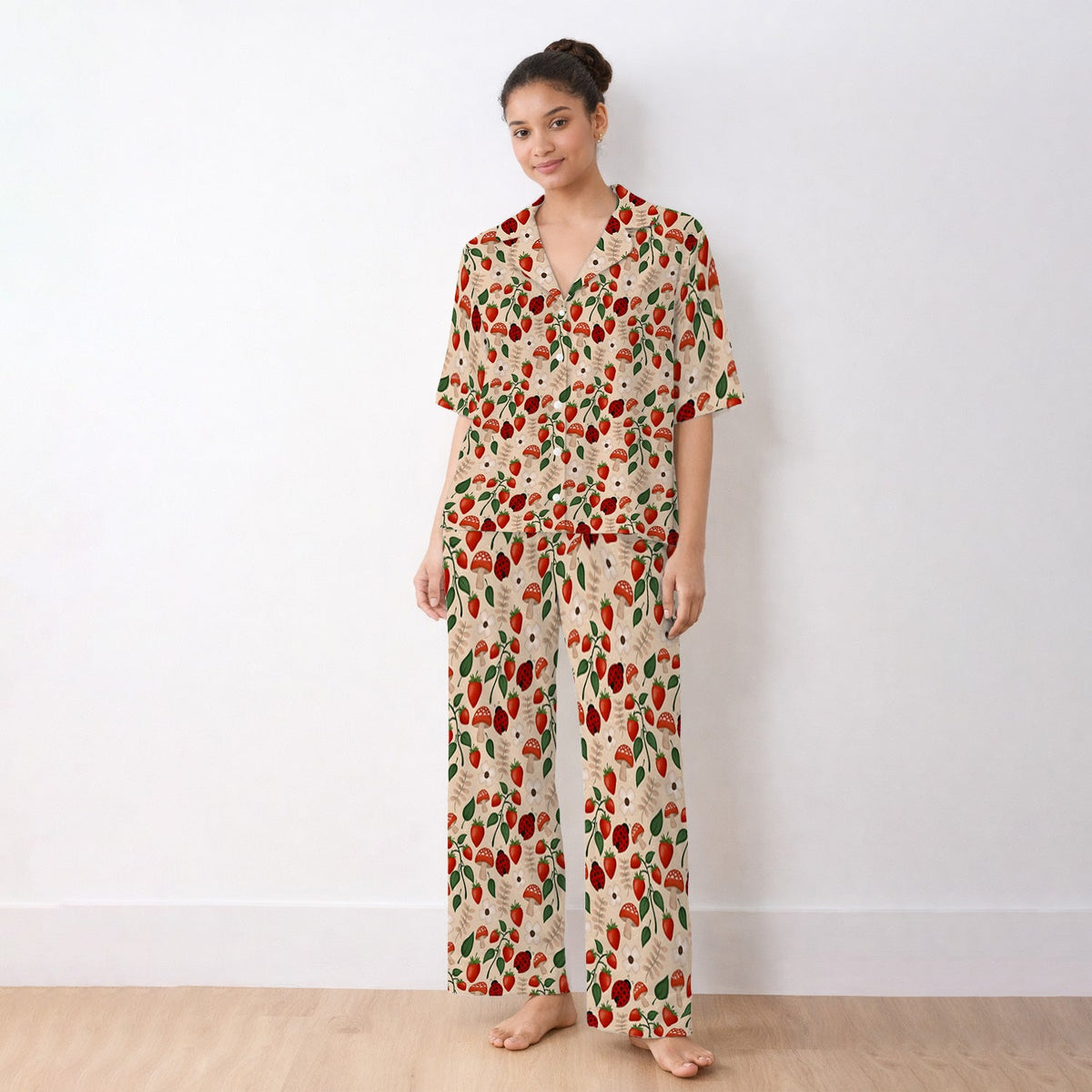 Strawberry Ladybug Mushroom Floral Pajama Set