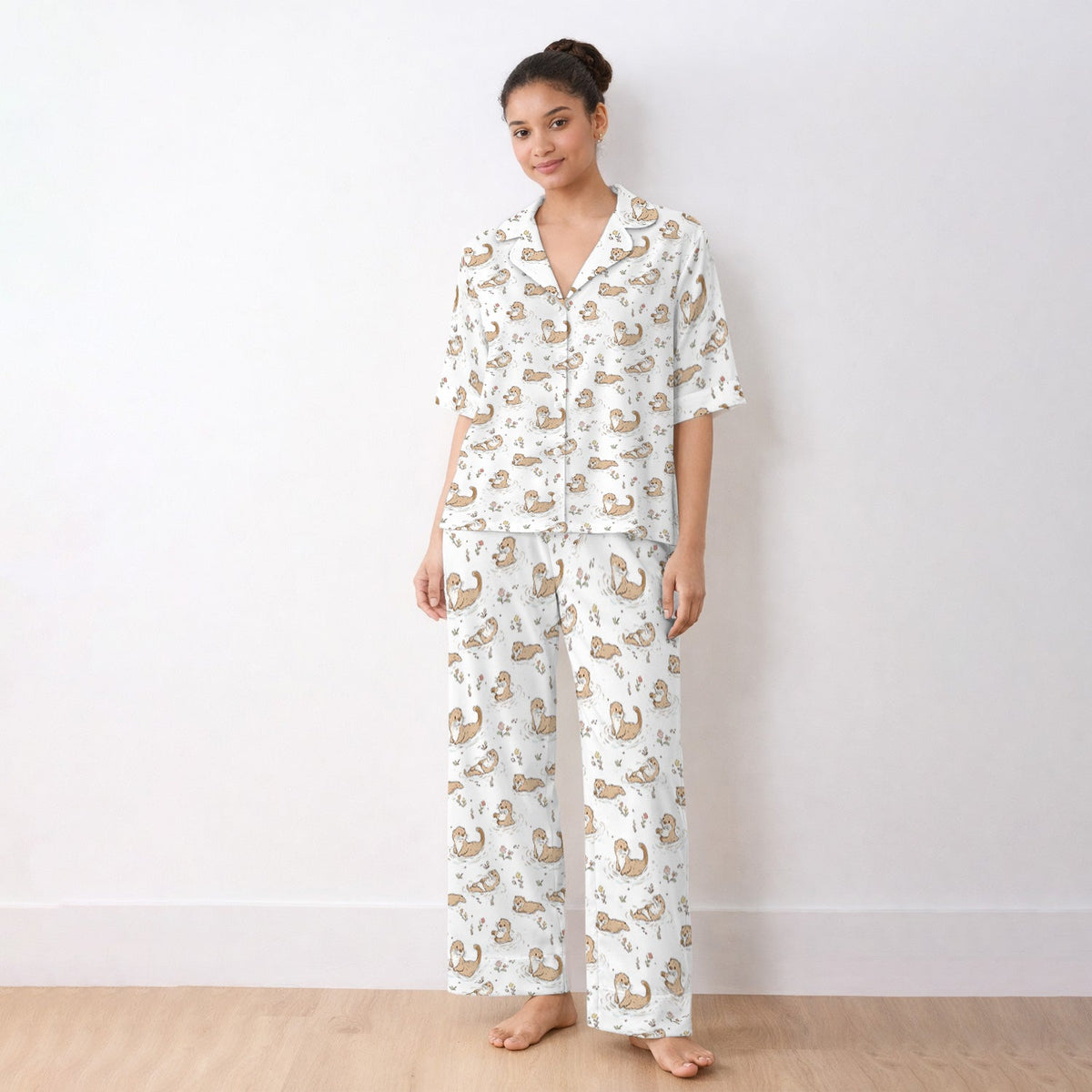 Otter Swimming Floating Water Nurse Pajama Set