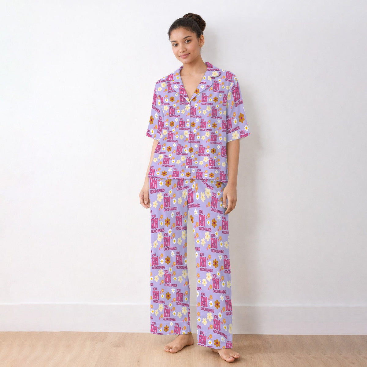 You RN Good Hands Floral Daisy Pajama Set