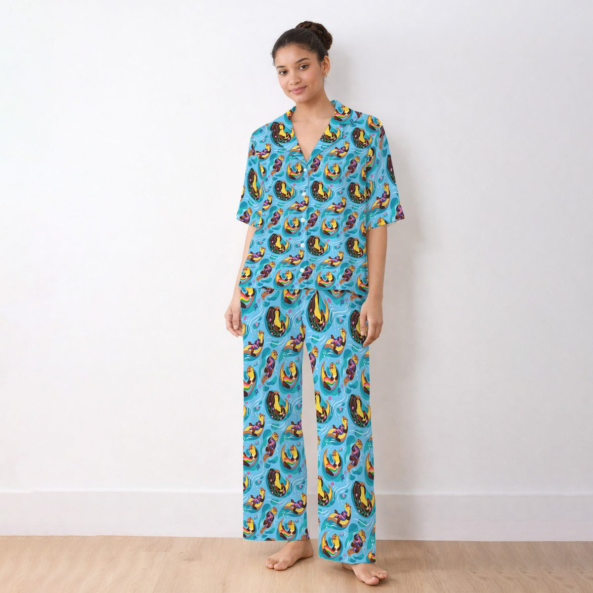 Otter Floating River Rainbow Nurse Pajama Set