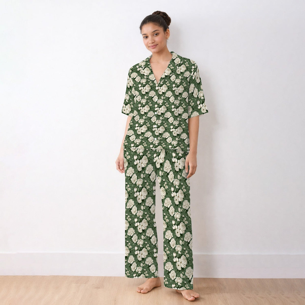Elegant White Rose Garden Pajama Set