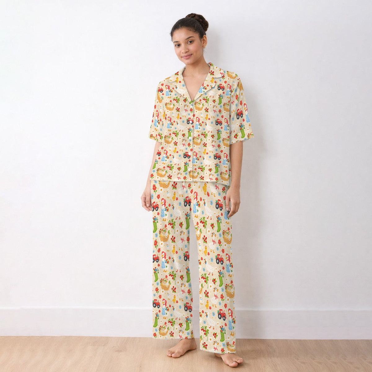 Farm Duck Chicken Tractor Flower Basket Pajama Set