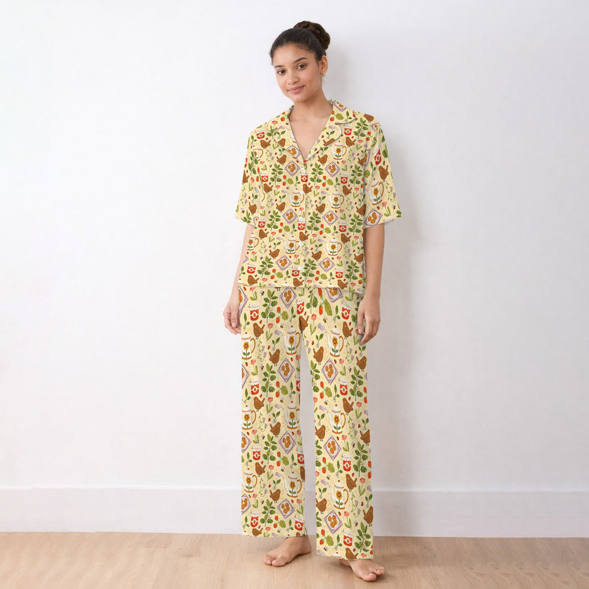 Garden Tea Bird Strawberry Pajama Set