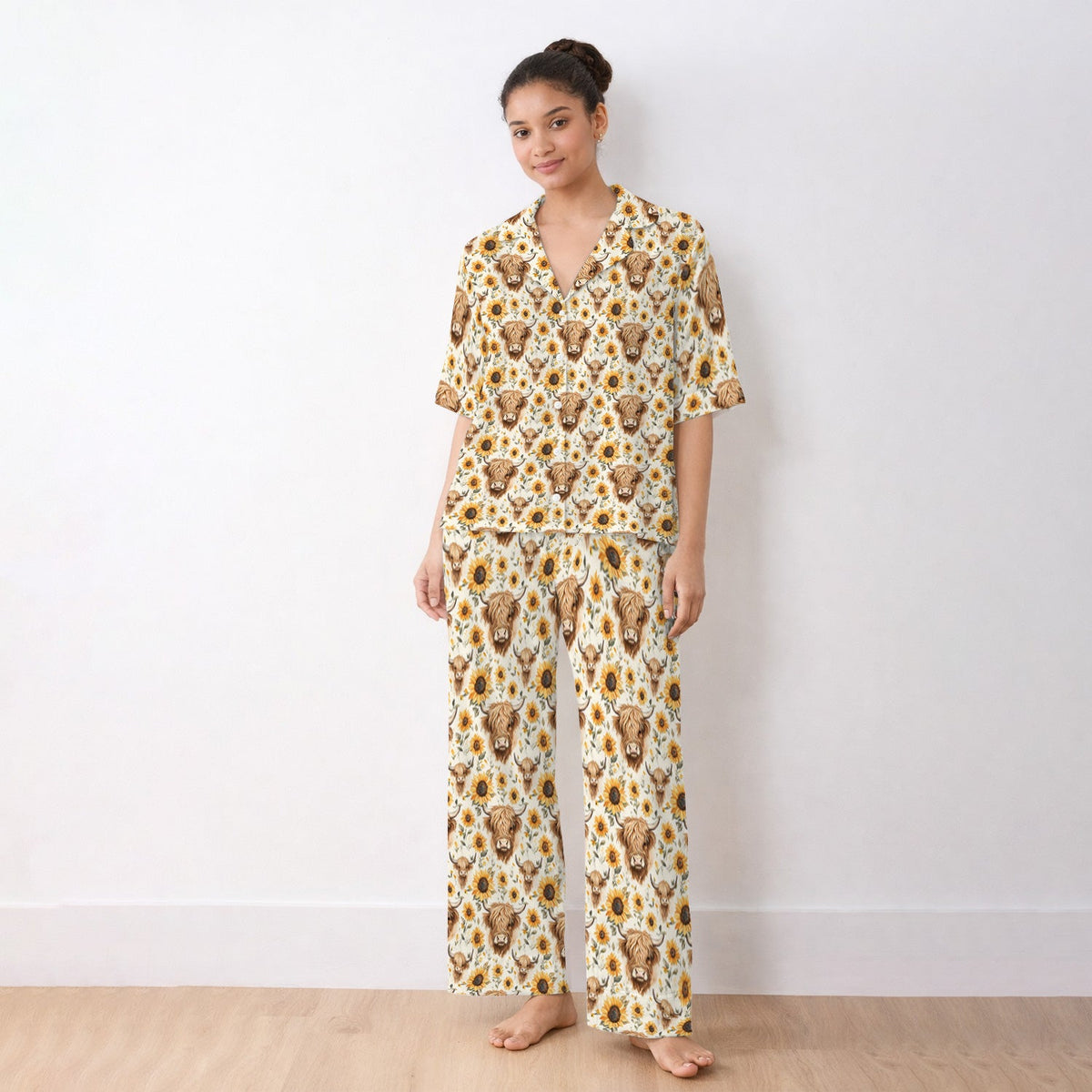 Highland Cow Sunflower Pajama Set For Nurse