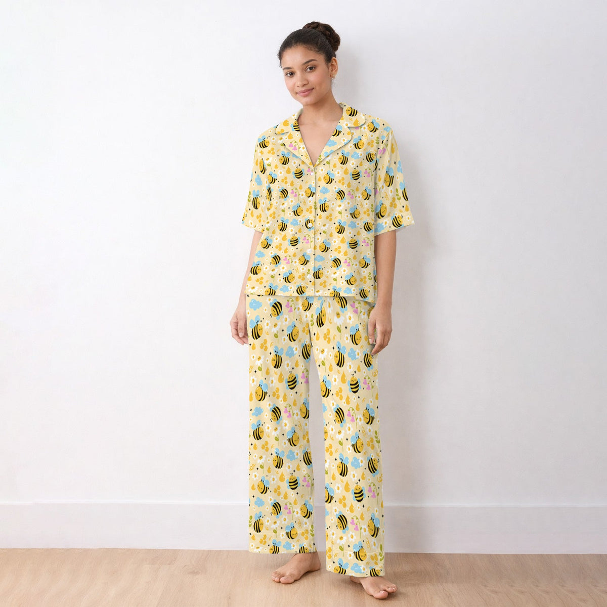 Honey Bee Flower Cloud Pajama Set For Nurse