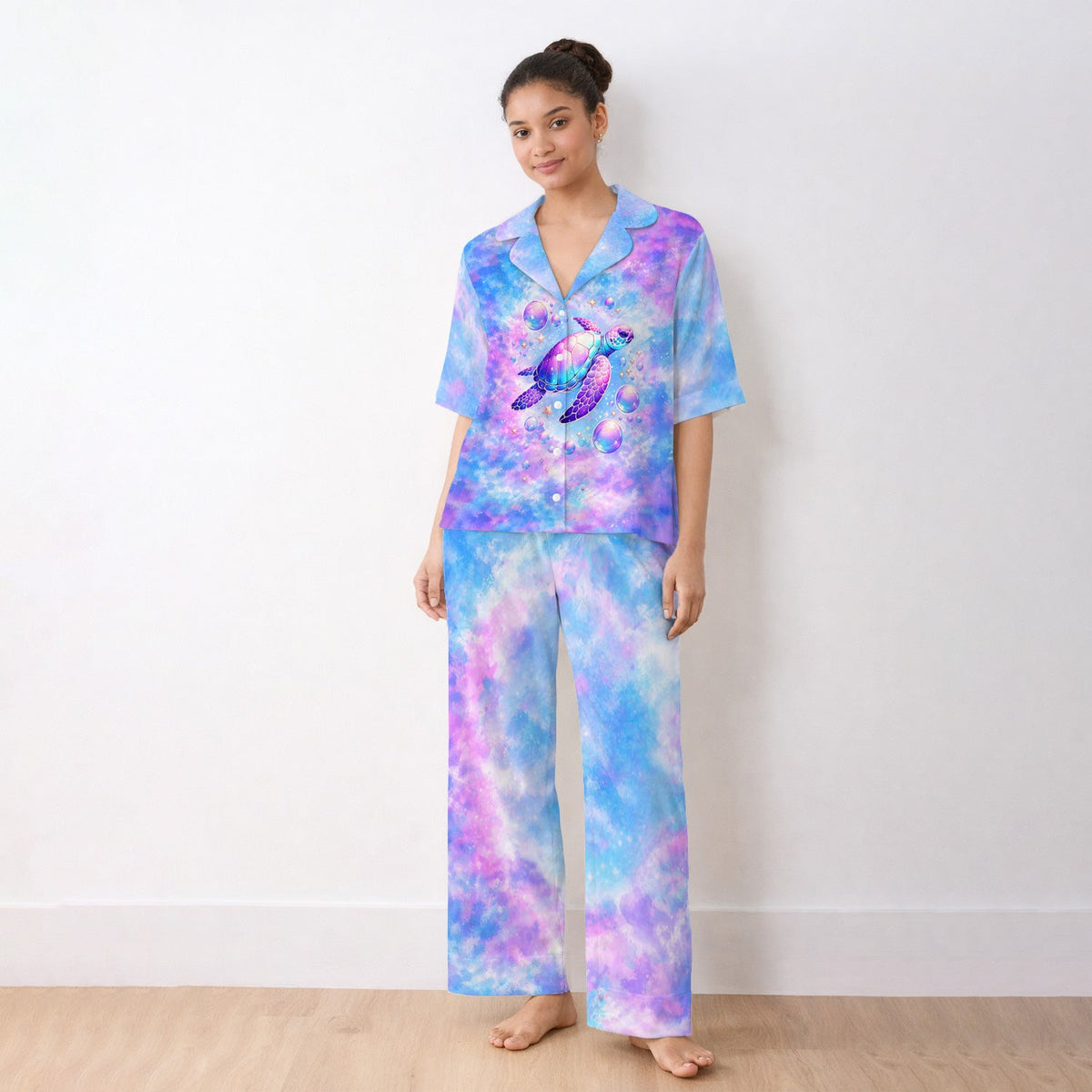 Pastel Galaxy Sea Turtle Bubble Nurse Pajama Set