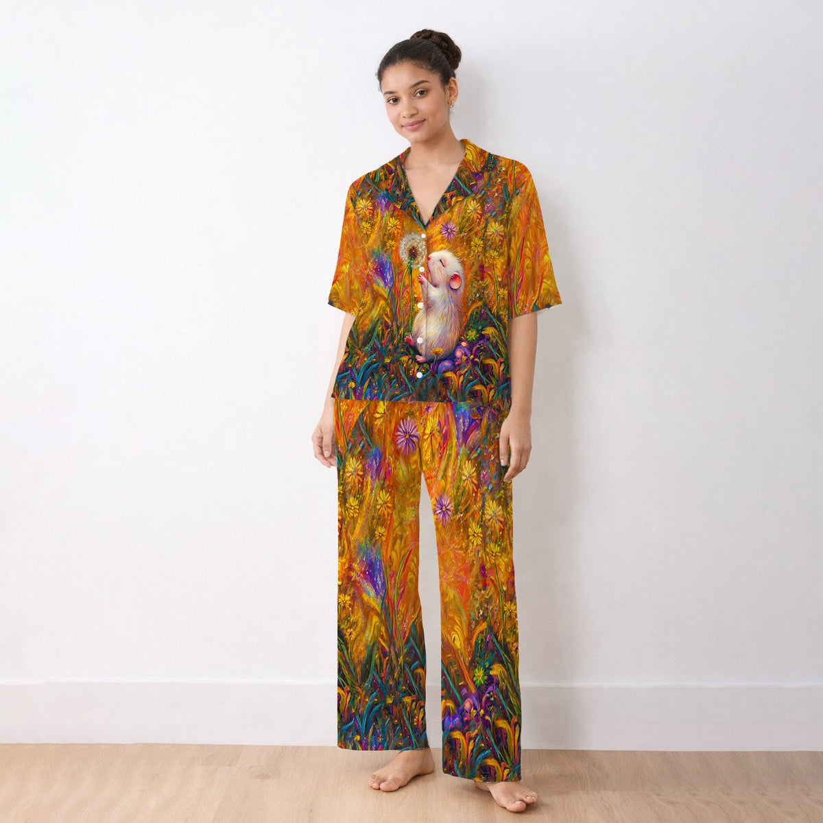 Whimsical Mouse Dandelion Nurse Pajama Set