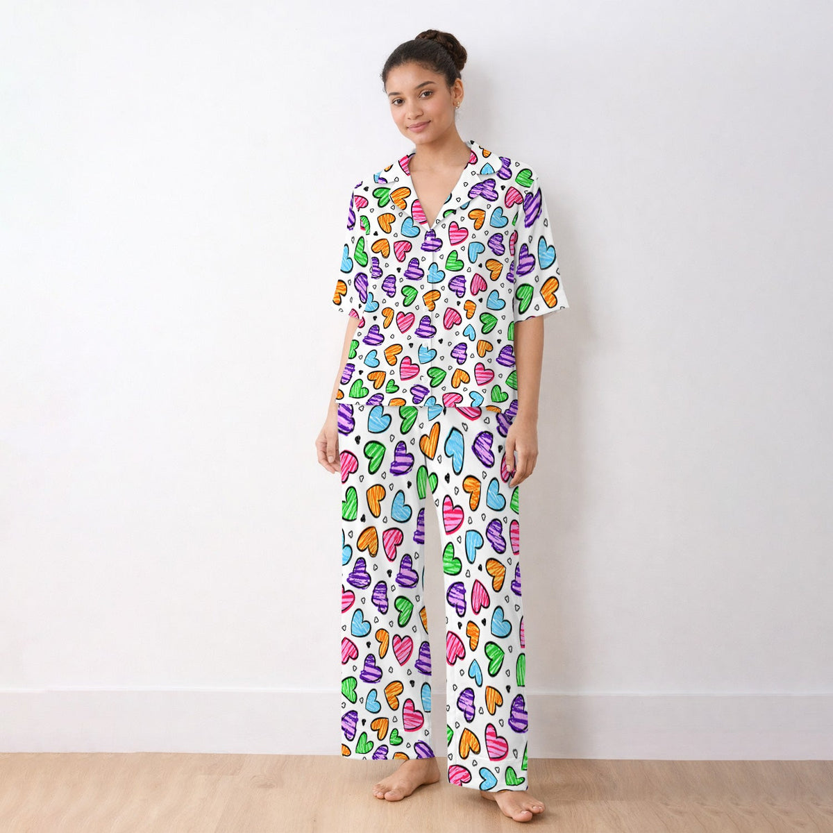 Colorful Doodle Heart Pajama Set