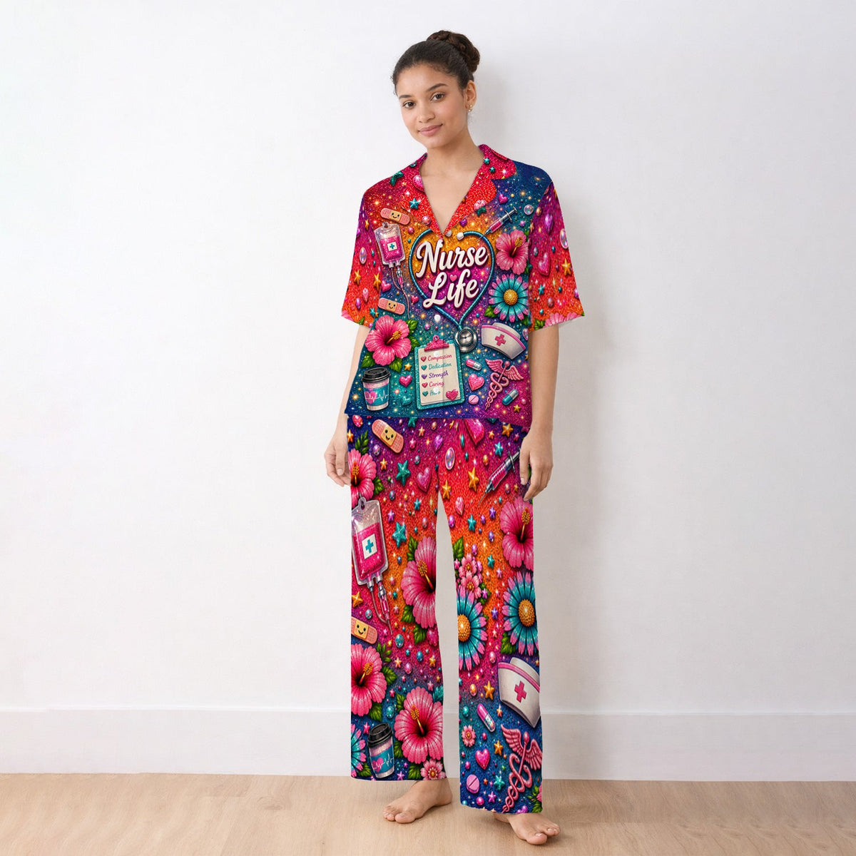 Colorful Nurse Life Heart Pajama Set