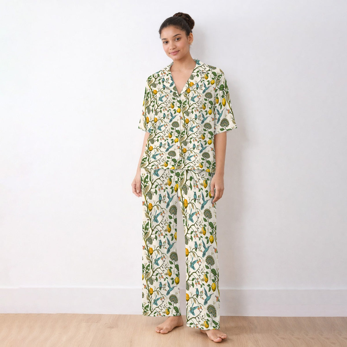 Hummingbird Lemon Floral Pajama Set