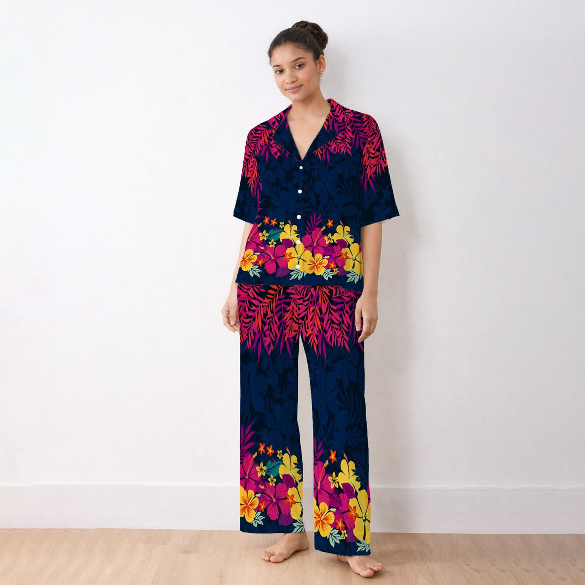 Tropical Hibiscus Palm Leaf Pajama Set