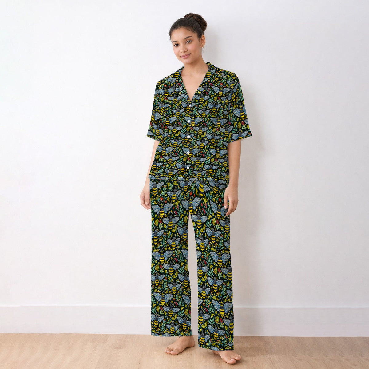 Honey Bee Wildflower Garden Pajama Set For Nurse