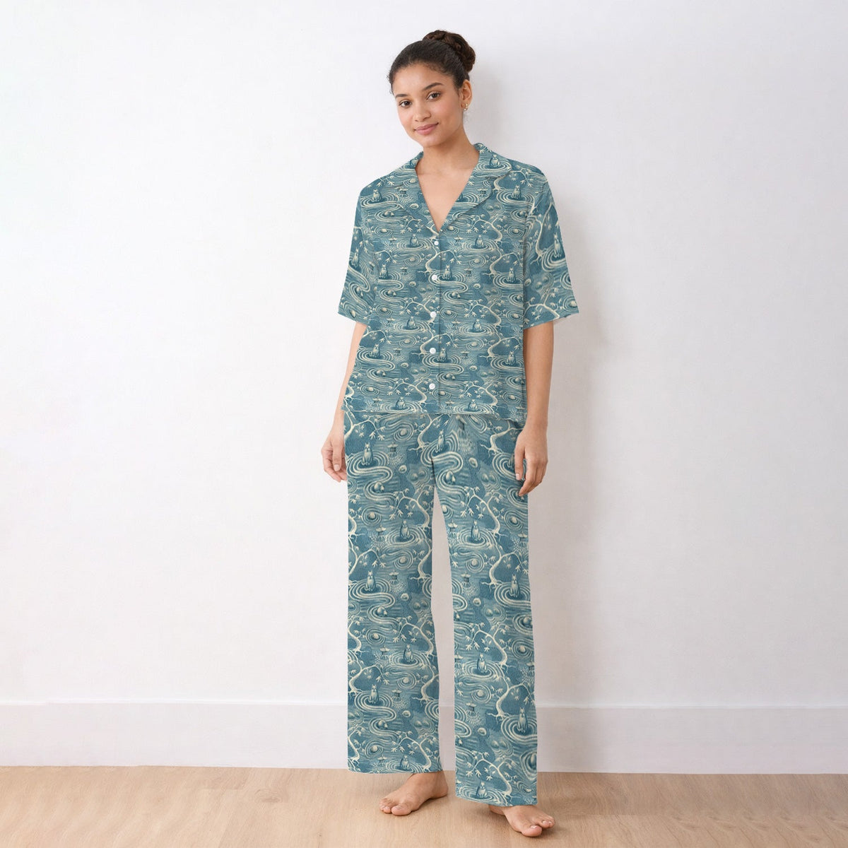 Zen Cat Water Garden Pajama Set