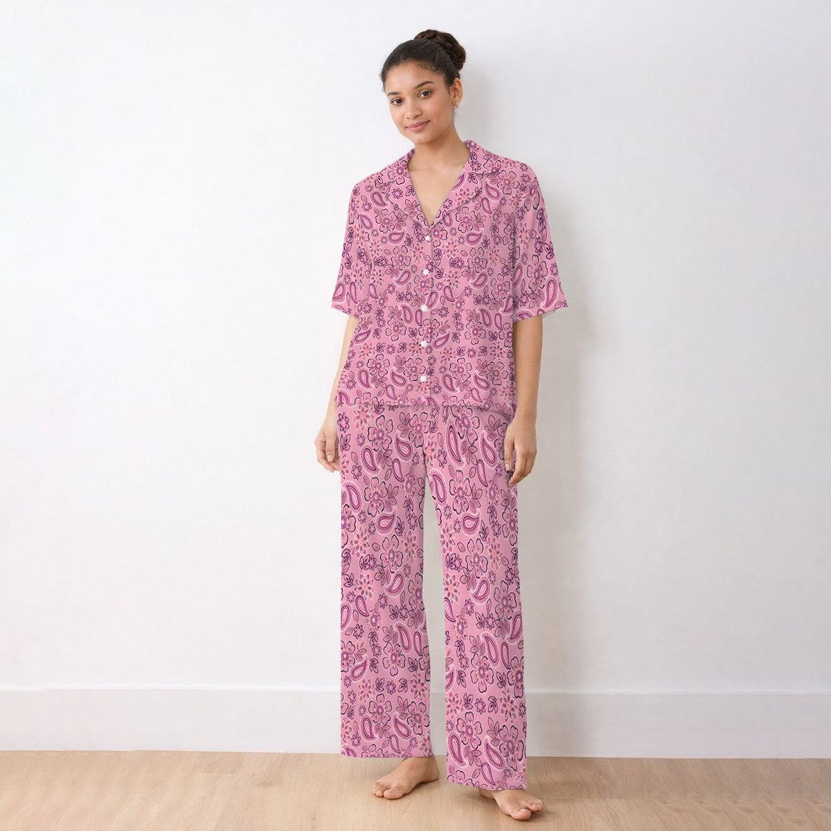 Pink Paisley Floral Pajama Set