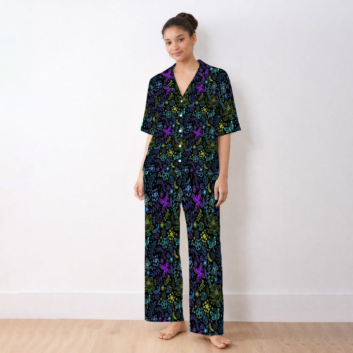 Neon Butterfly Floral Garden Pajama Set