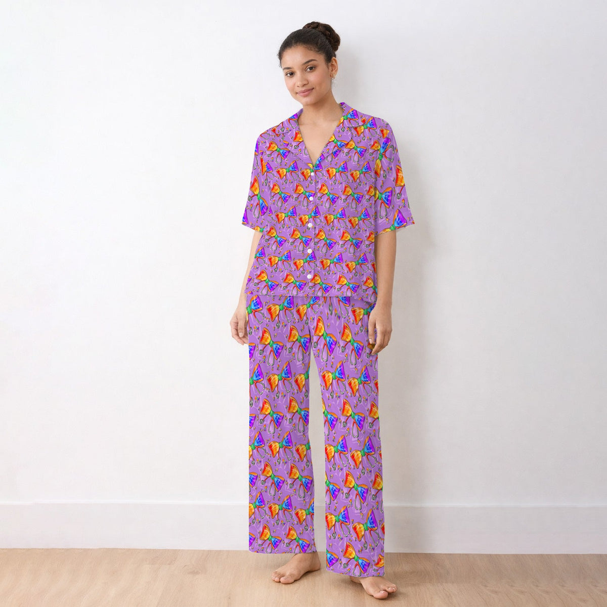 Colorful Rainbow Bow Stethoscope Pajama Set