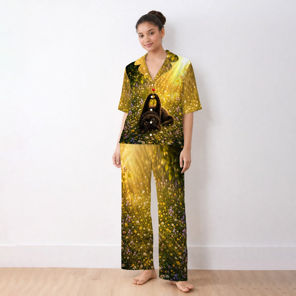 Upside Down Black Cat Meadow Pajama Set