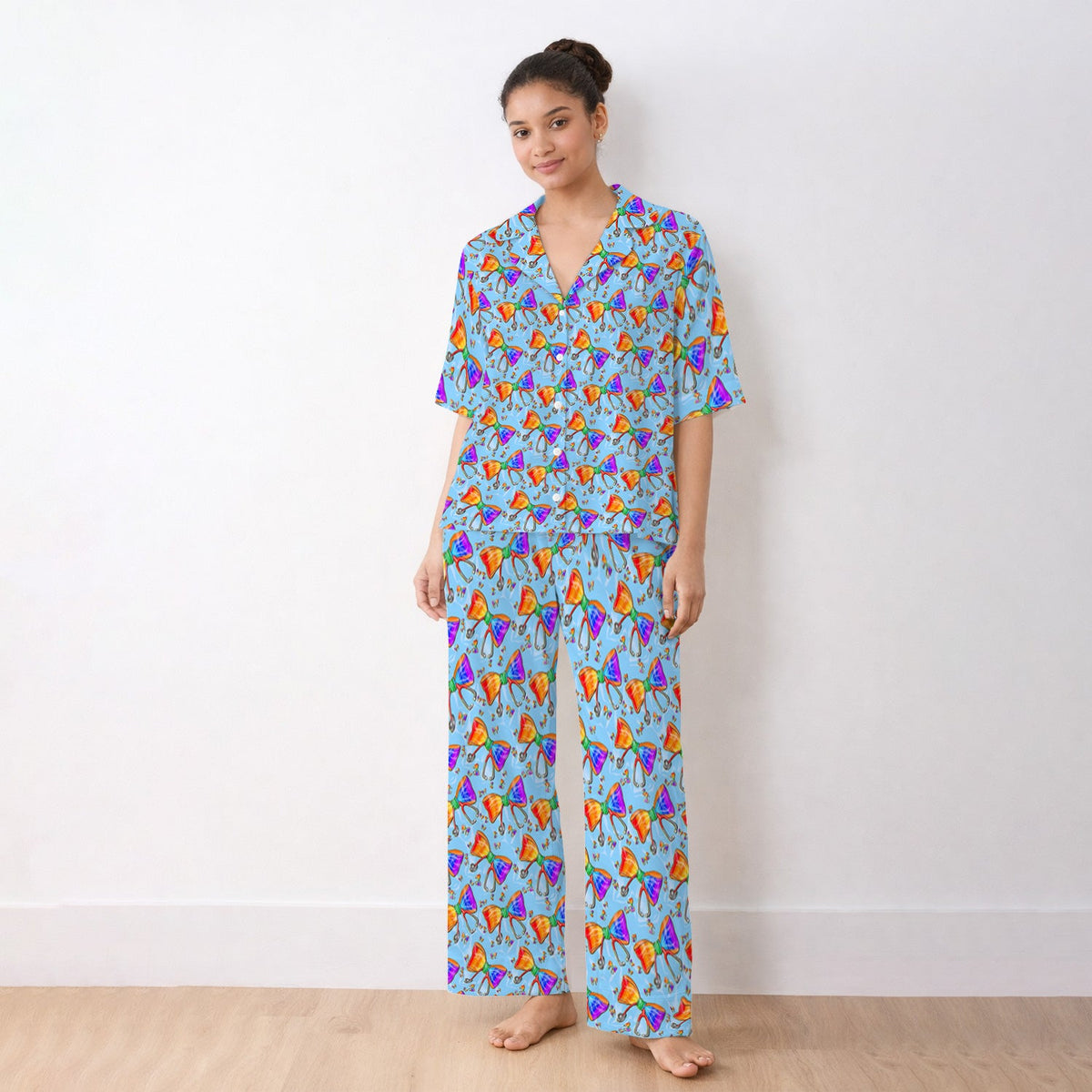 Colorful Rainbow Bow Stethoscope Pajama Set