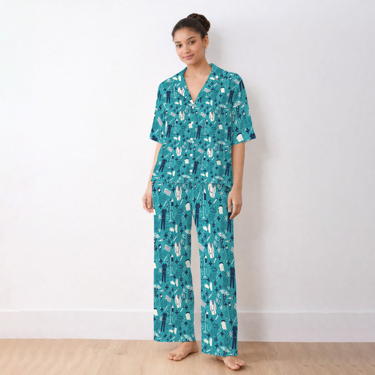 Nurse Quote Care Message Grey Teal Pajama Set