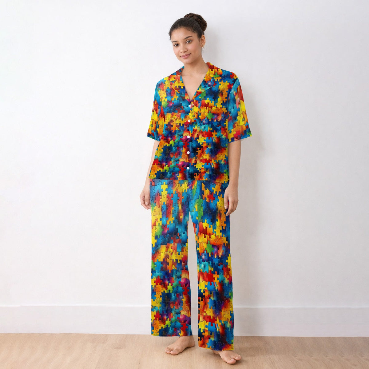Rainbow Puzzle Piece Nurse Pajama Set