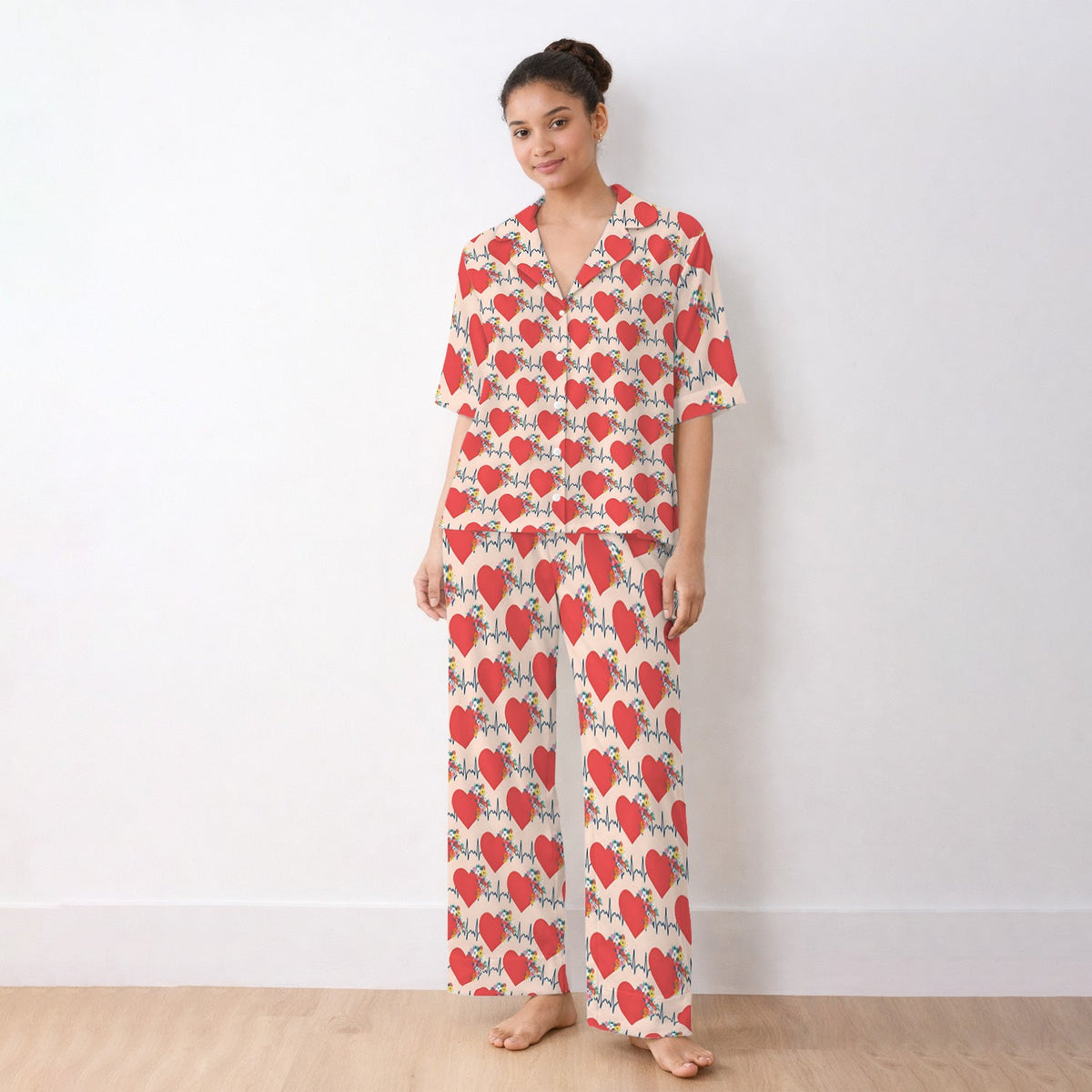 Heartbeat Floral Nurse Pajama Set
