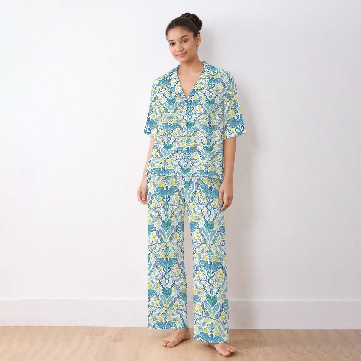 Botanical Caduceus Heart Nurse Pajama Set