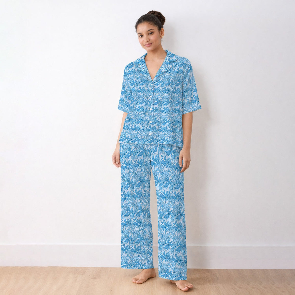 Tropical Flamingo Palm Leaves Pajama Set